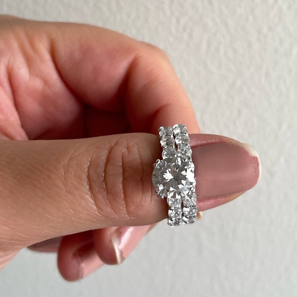 2.00ct Round CZ Engagement and Wedding Band Set, Eternity Band Sterling Silver - Picture 8 of 8